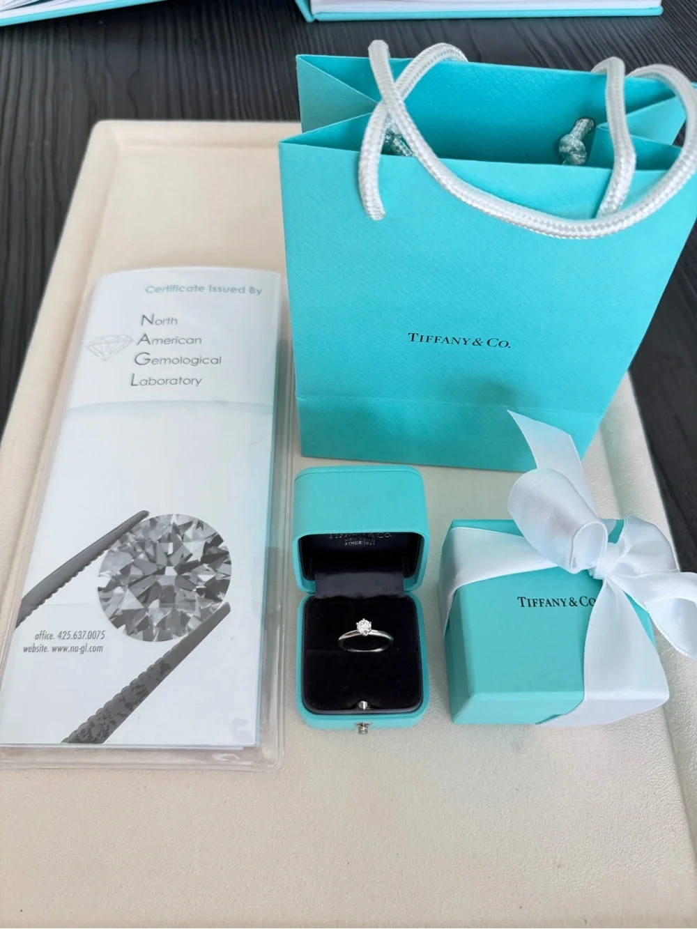 Tiffany & Co. Solitaire Engagement Ring Platinum .40CT Diamond F VS1 Sz 6 $4,510